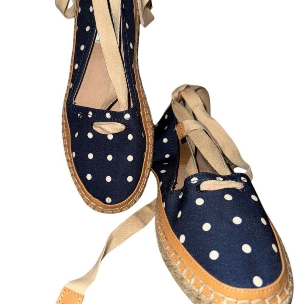 ANTONIO MELANI  NWOT Navy Polka Dot Espadrilles with Tan Accents SIZE 10M
